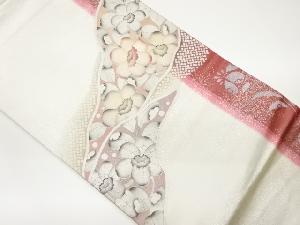 銀彩花々模様刺繍名古屋帯